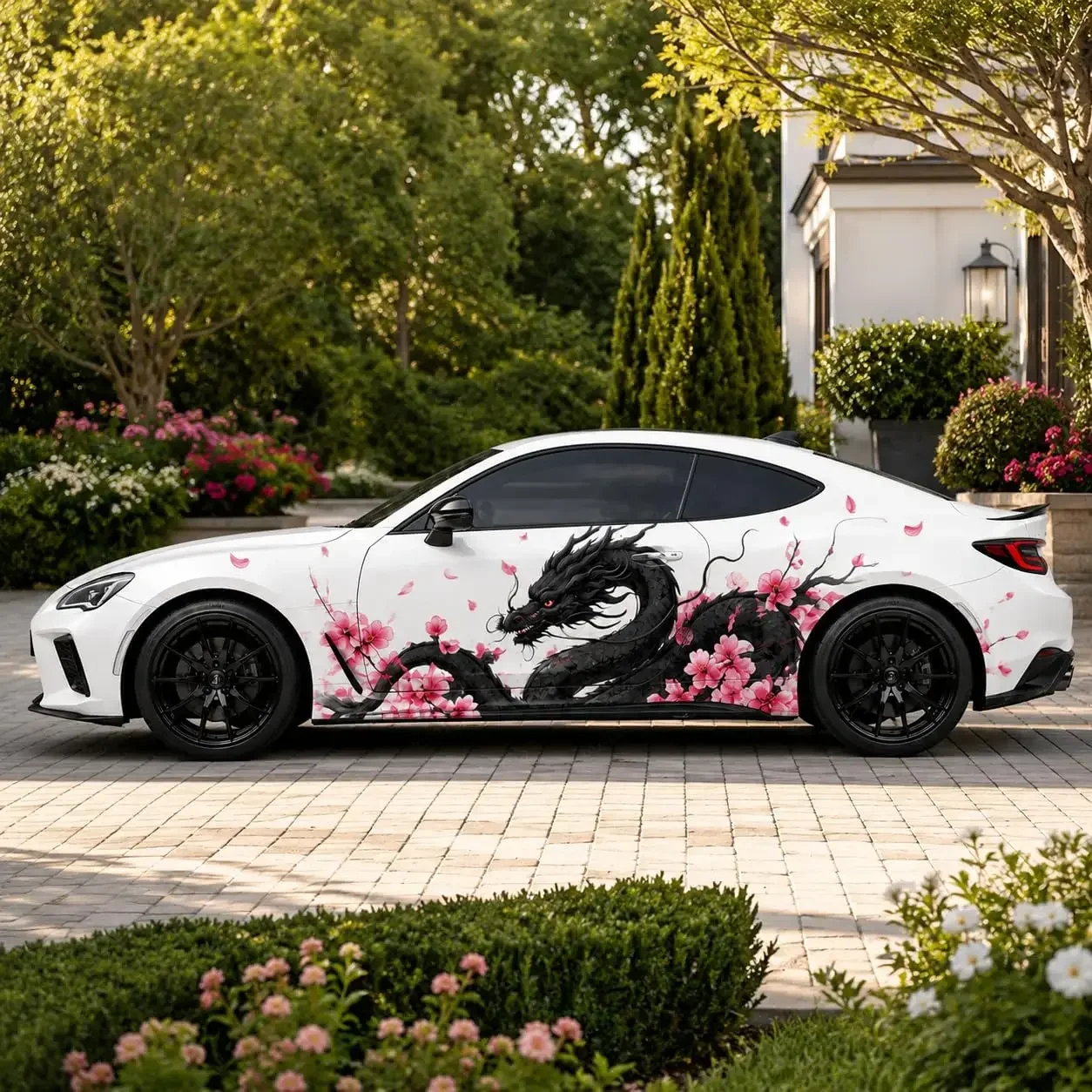 2PCS Black Dragon Cherry Blossom Car Side Decals, Waterproof UV Resistant Vinyl Stickers for Cars Trucks SUV,