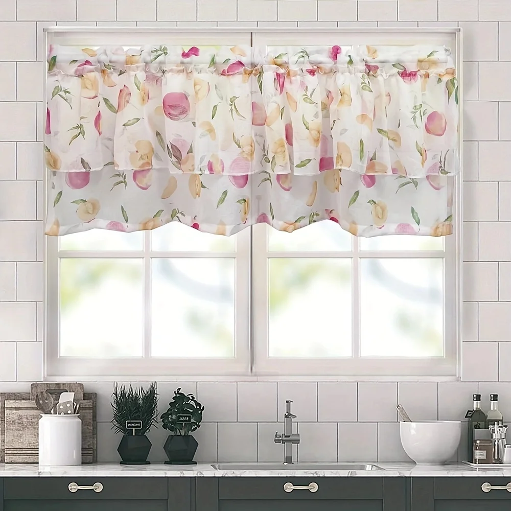 Fruit Print Kitchen Curtains Korean Short Valance Curtain For Cafe Rod Pocket Top Cute Decorative for Kids Room Window Screen