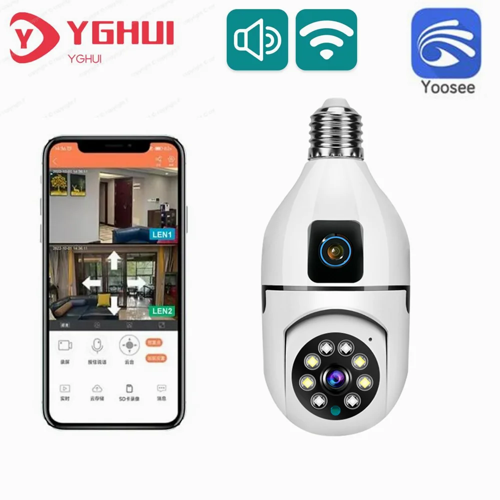 4MP Yoosee APP عدسة مزدوجة E27 لمبة كاميرا لاسلكية PTZ IP كاميرا بشكل قبة أمن الوطن الذكي CCTV مراقبة الطفل