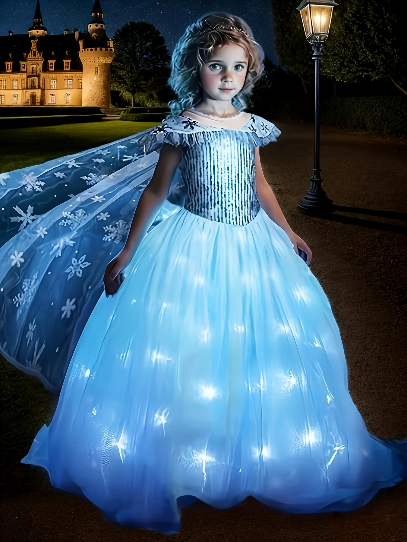 

Длинное платье для девочек со светодиодной подсветкой, блестящее платье принцессы, платье-накидка, костюм персонажа сказки, для праздничных вечеринок, Хэллоуина