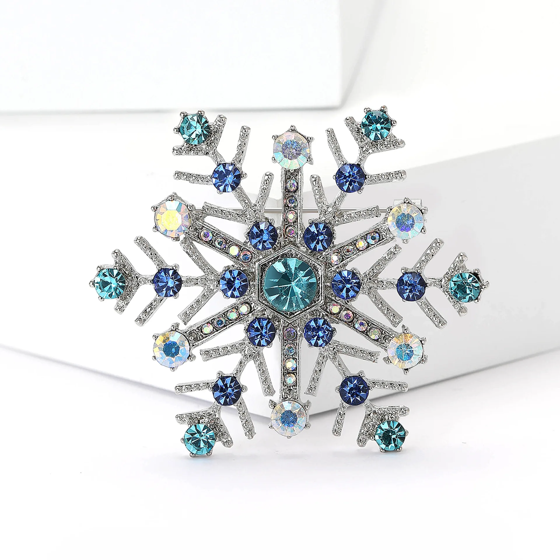 BLUE Rhinestone Snowflake Brooch for Women Crystal Winter Snowflake Brooch Pin Christmas Clothing Hat Bag Skirt Accessories