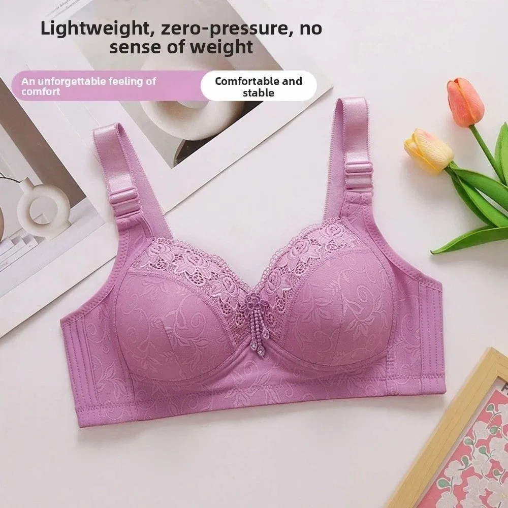 Sujetador de encaje de talla grande para madres mayores, ropa interior ajustada de encaje antiflacidez, lencería a prueba de golpes