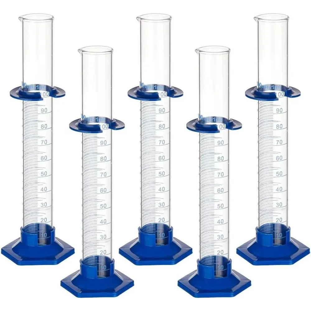 

5 шт. стеклянный мерный цилиндр с градуировкой, 100 мл, градуированный измерительный чистый научный мерный цилиндр, толстое стекло