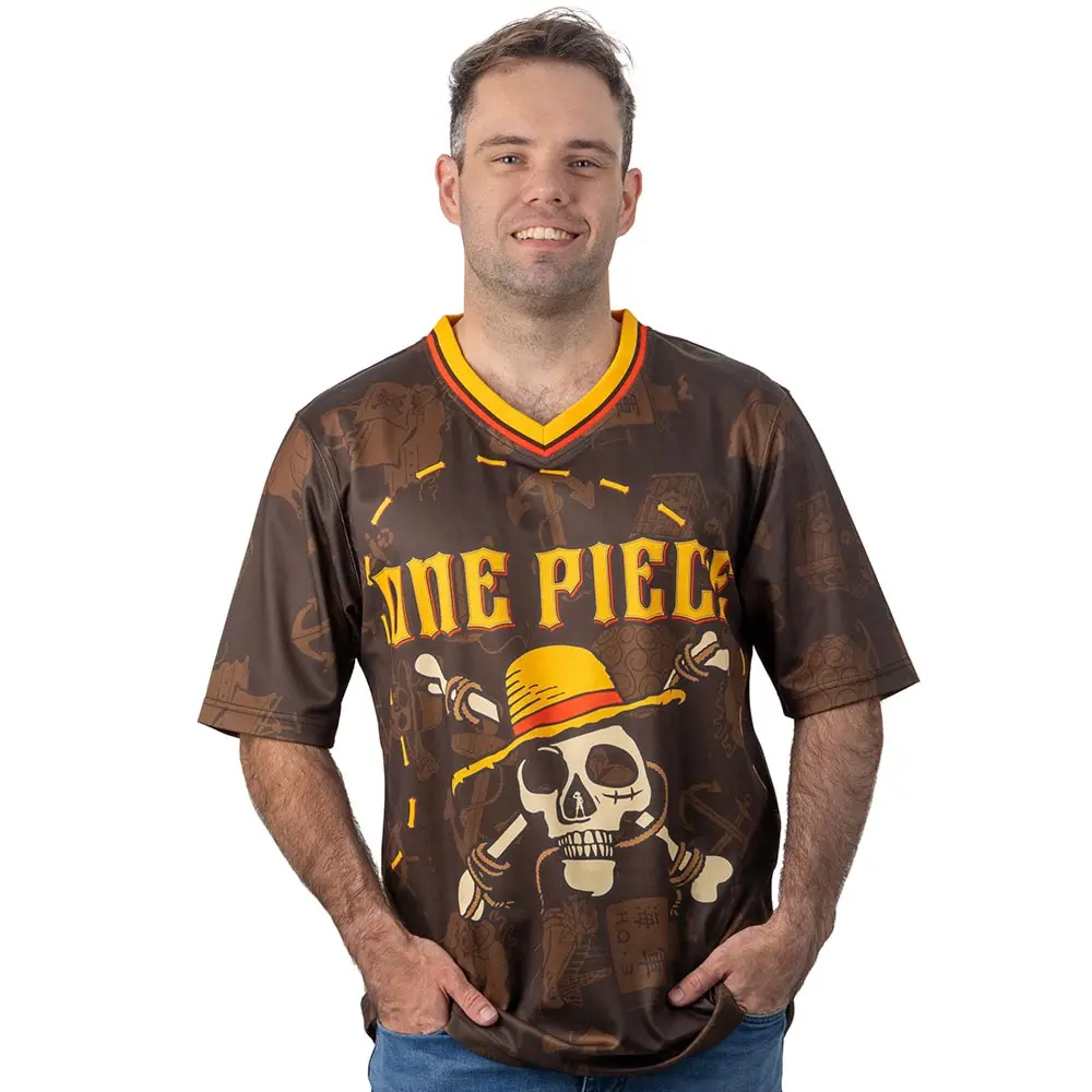 One Piece Straw Hat Pirates Jolly Roger Jersey T-shirt, Men's Women Anime Graphic Streetwear Tee, Casual Hip Hop Top