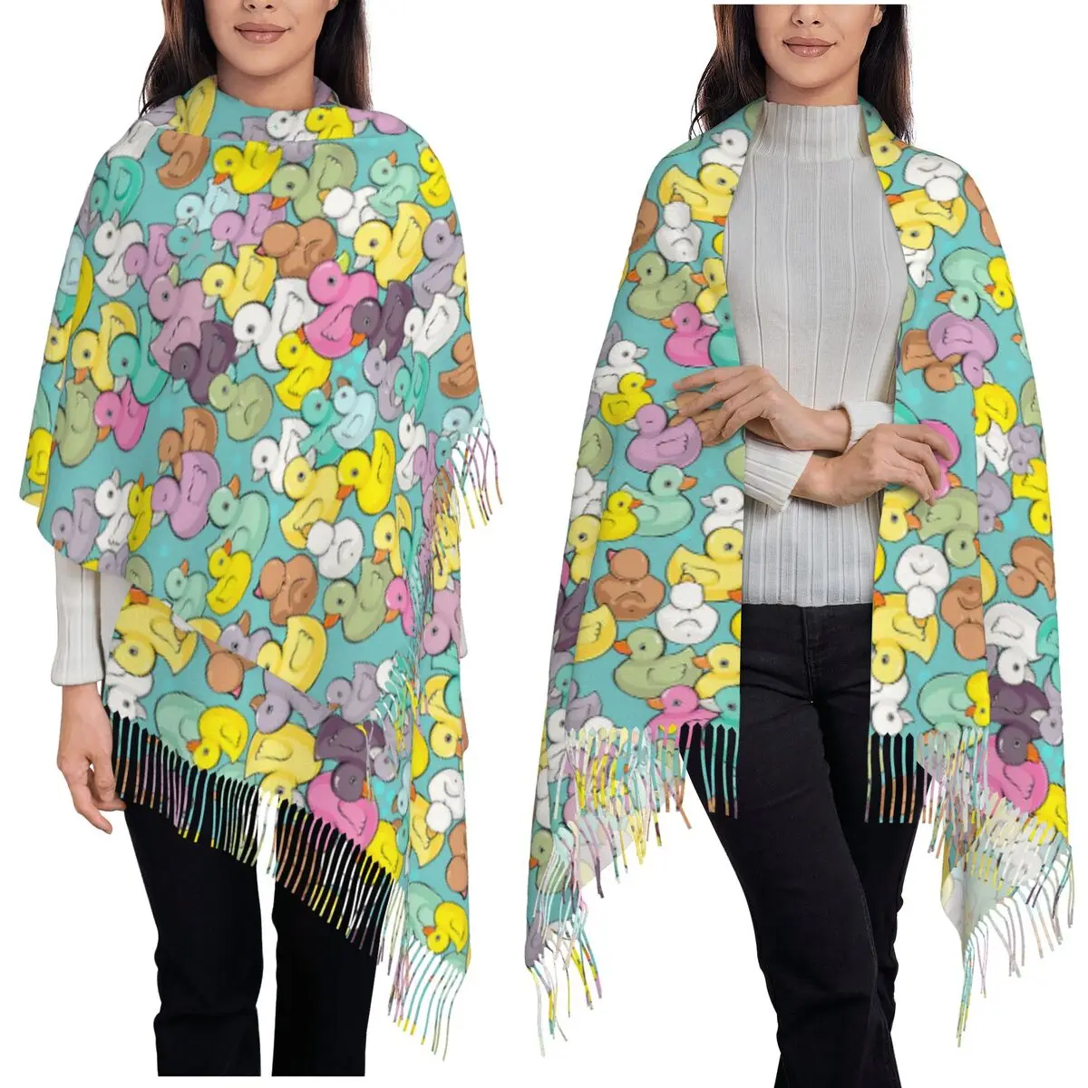 

Милый шарф с рисунком утки, шарфы с кисточками, женские мягкие теплые шали и накидки, длинная осенне-зимняя шаль