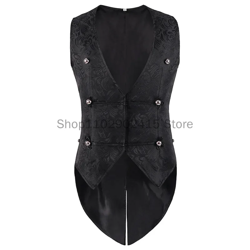 Medieval Men's Renaissance Cosplay Pirate Waistcoat Vest  Vintage Vicotiran Steampunk Jacquard Swallowtail Top Noble Costume