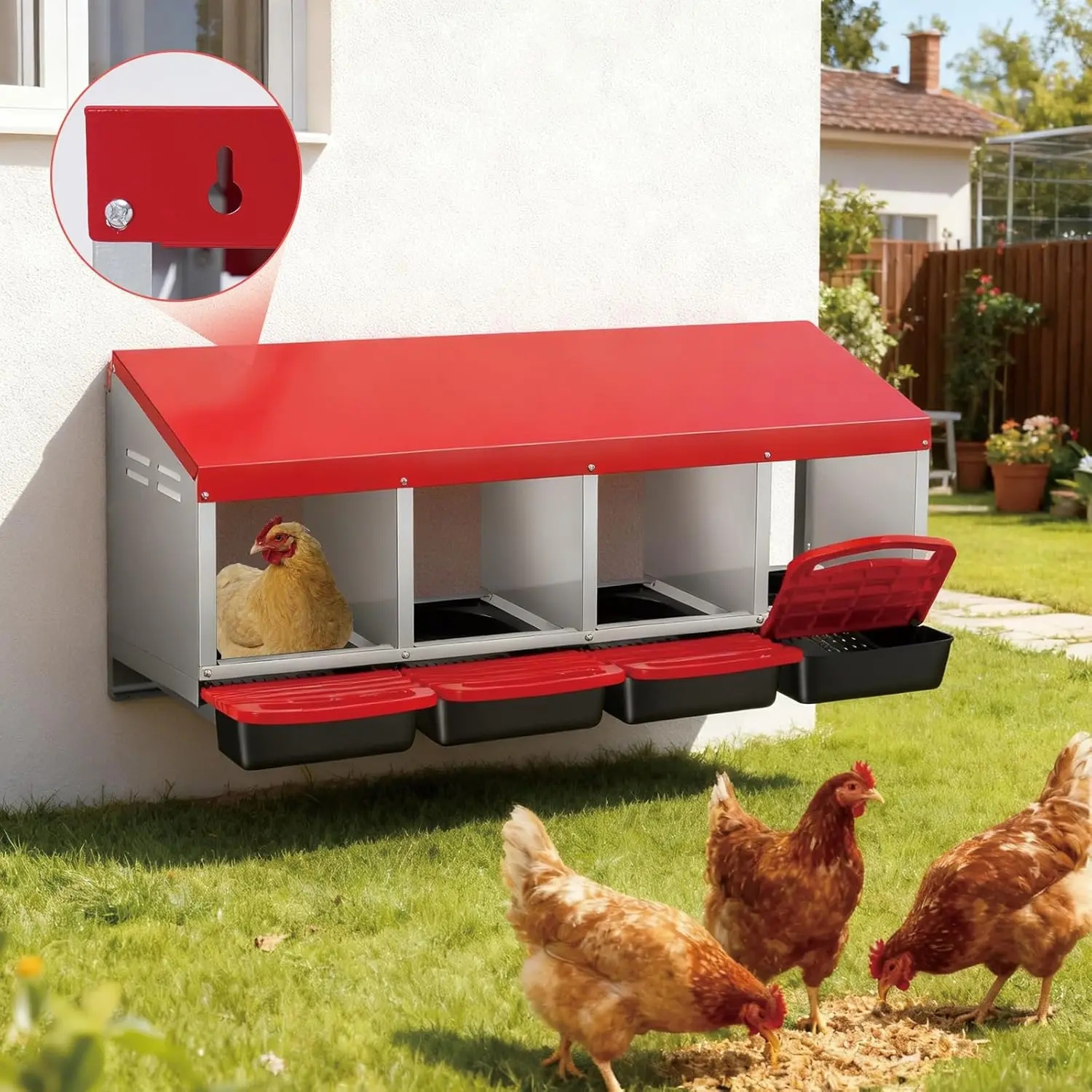 

Multi-Compartment Metal Chicken Nesting Box Automatic Roll-Out Egg Collection Waterproof Steel Laying Box for Hens Ducks Rabbits