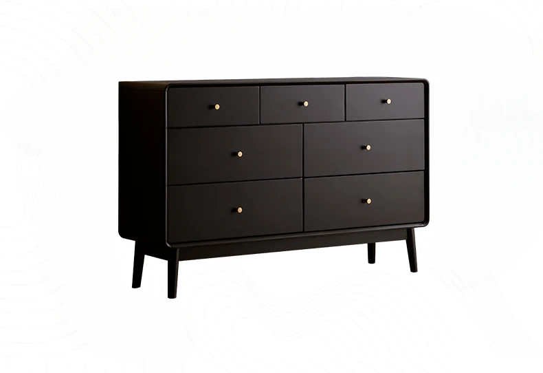 Solid Wood Bedroom 7-Drawer Cabinet Tailstock Storage Cabinet Locker Living Room Retro Wall Chest of Drawers Black