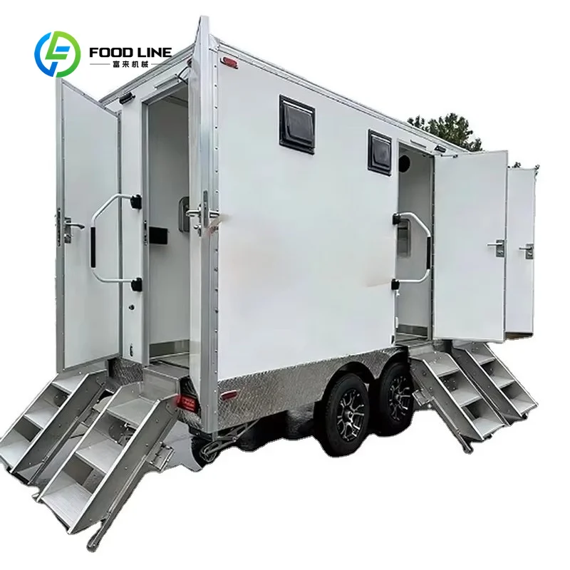 Customized Heavy Duty Commercial White 2-Stall Mobile Toilet Trailer, Flush & Ventilation Sys. with Waste Tank for Sites