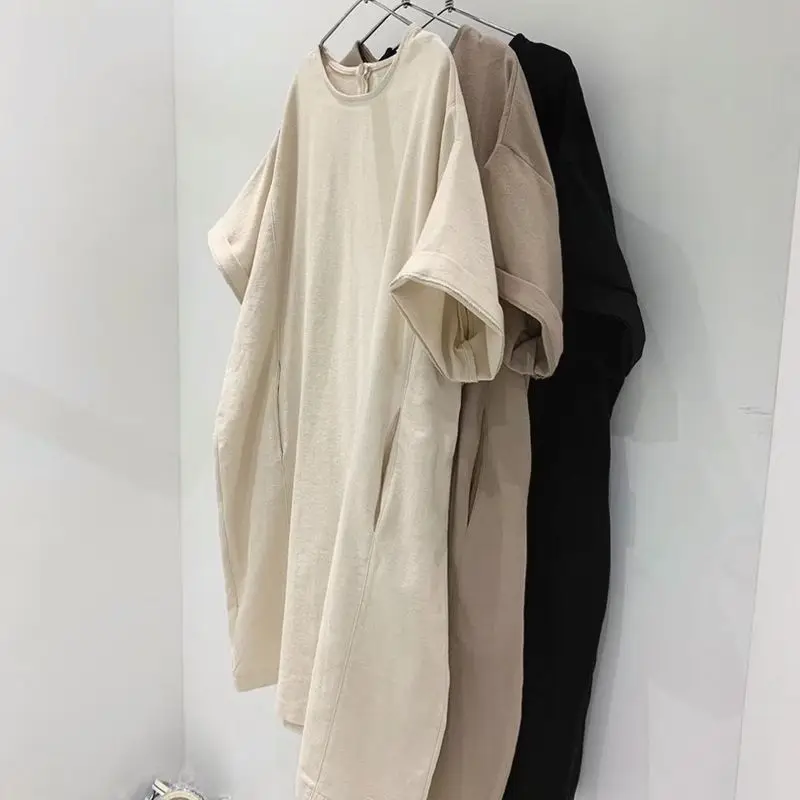 Zomer nieuwe dames katoen en hennep jurk Commuter ronde hals oversized T-shirt jurk