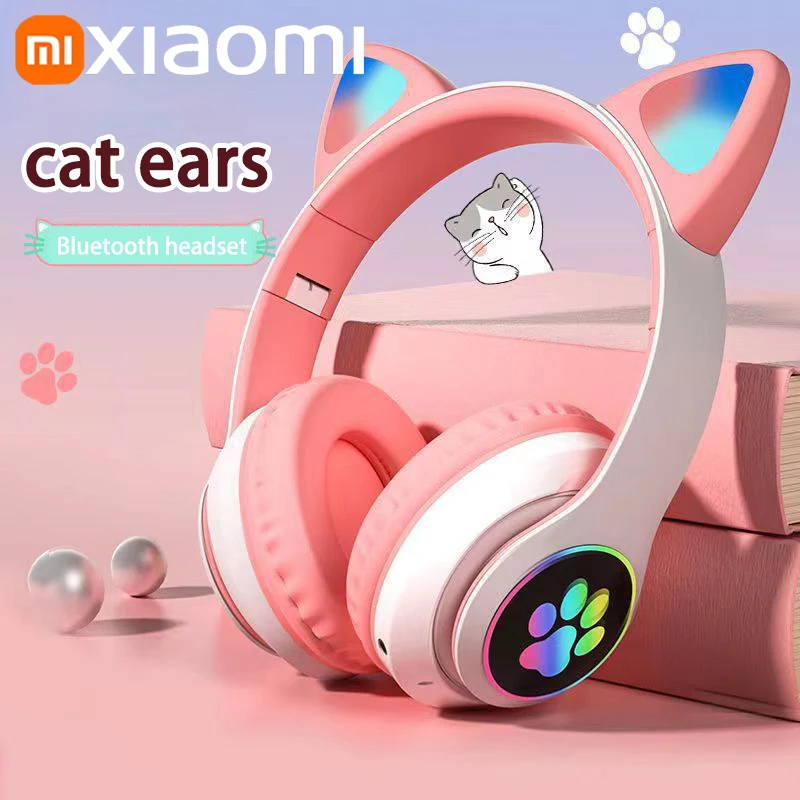 Xiaomi Wireless Headphone LED Dazzling lamp Cute Cat HIFI Stereo Music Helmet Phone Bluetooth Headset with Mic Christmas Gift