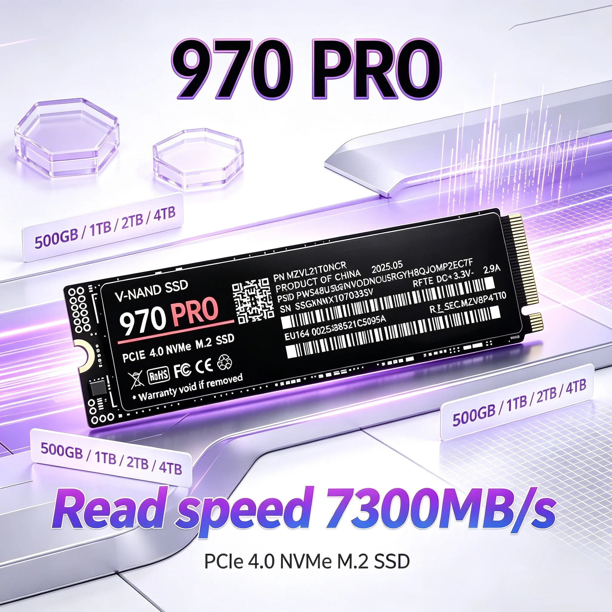 M.2 NVMe SSD 970 PRO 7300MB/s PCIe 4.0x4 Drive That Loads Games in Seconds for PS5 Laptop Desktop 500GB 1TB 2TB 4TB