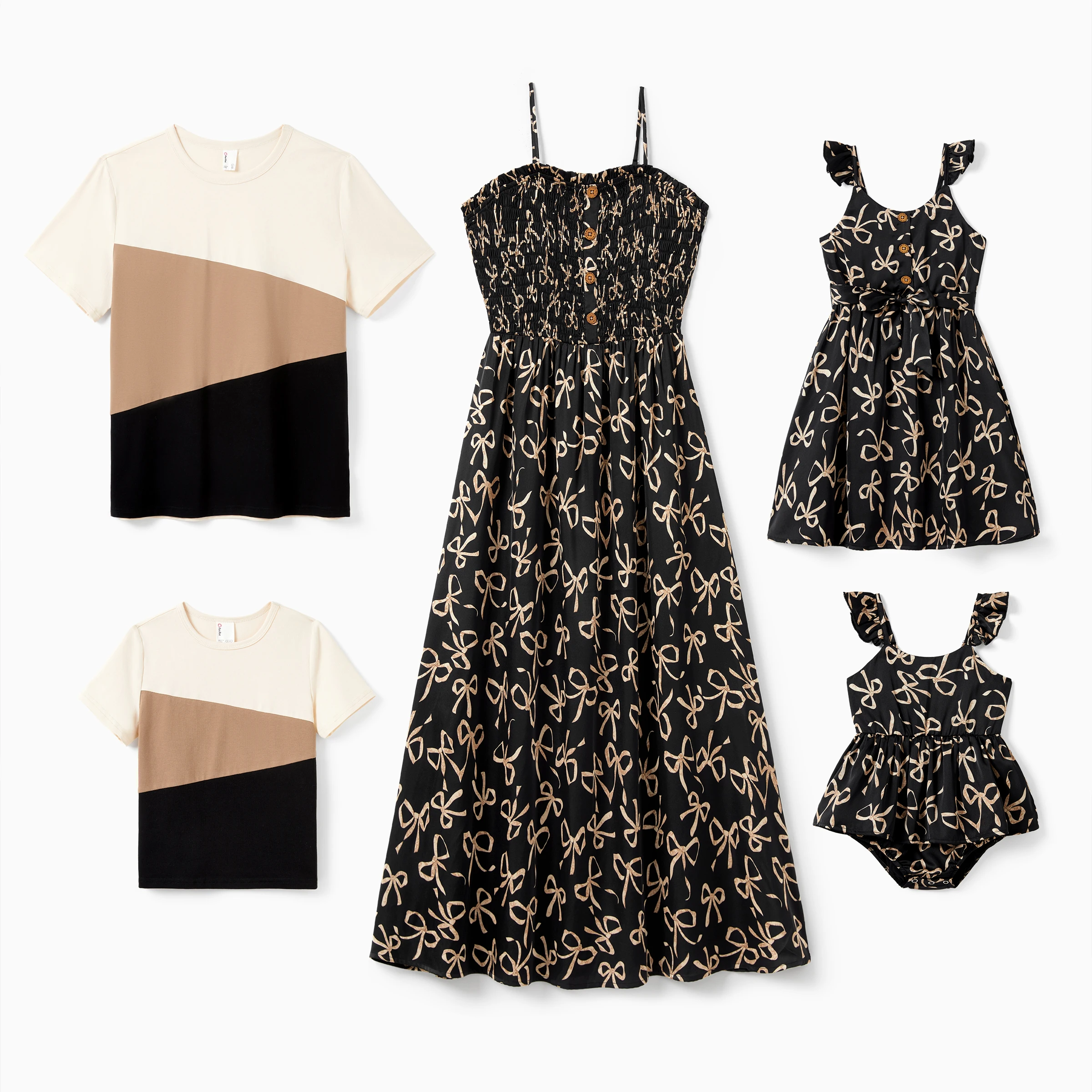 

PatPat Valentine's Day Family Matching Sets Colorblock Tee or Bowknot Print Strap Dress