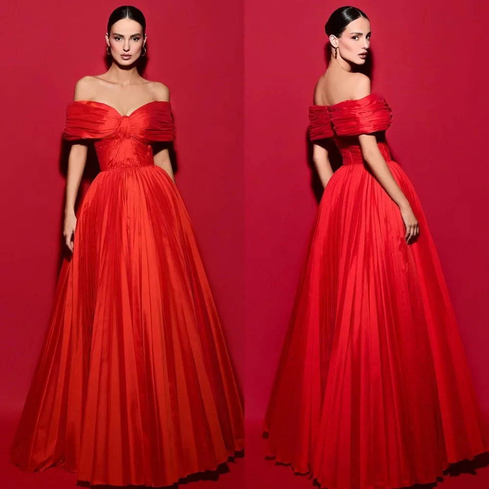 Customized Satin Draped Homecoming A-line Off-the-shoulder Bespoke Occasion Gown Long Dresses