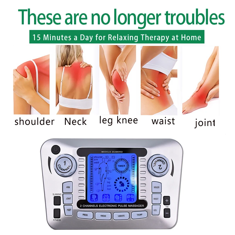 Tens Electrostimulation Eletric Muscle Stimulator EMS Body Massager Multi-Functional Pulse Baixa Frequência Fisioterapia Máquina