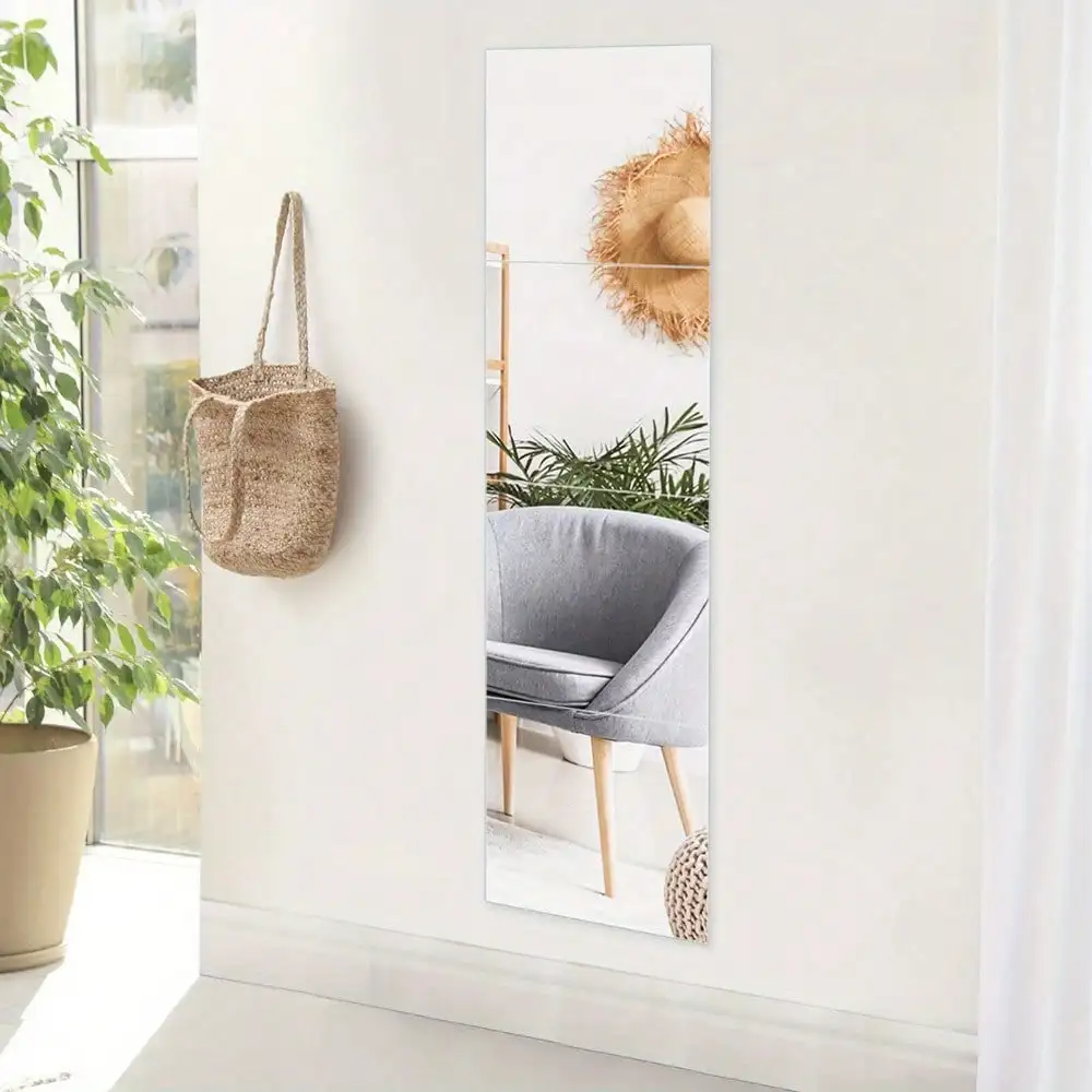 

Full Length Mirror Tiles 13.7 Inch X 4Pcs Frameless Wall Mirror Set Make Up Mirr