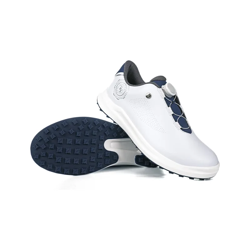 TTYGJ Men Golf Shoes Ultra Fiber Leather Rotating Buckle Slip Resistant Breathable Spikeless Casual Low Top