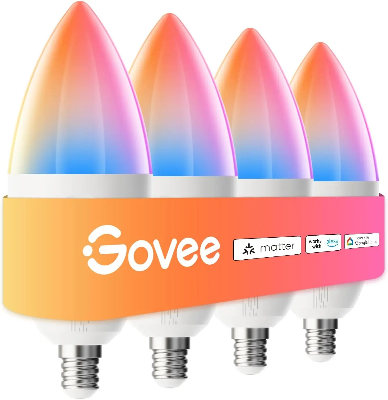 

Smart E12 LED Bulb, Works with Alexa & Google Assistant, RGBWW Color Changing, 40W Equivalent, 4 Pack