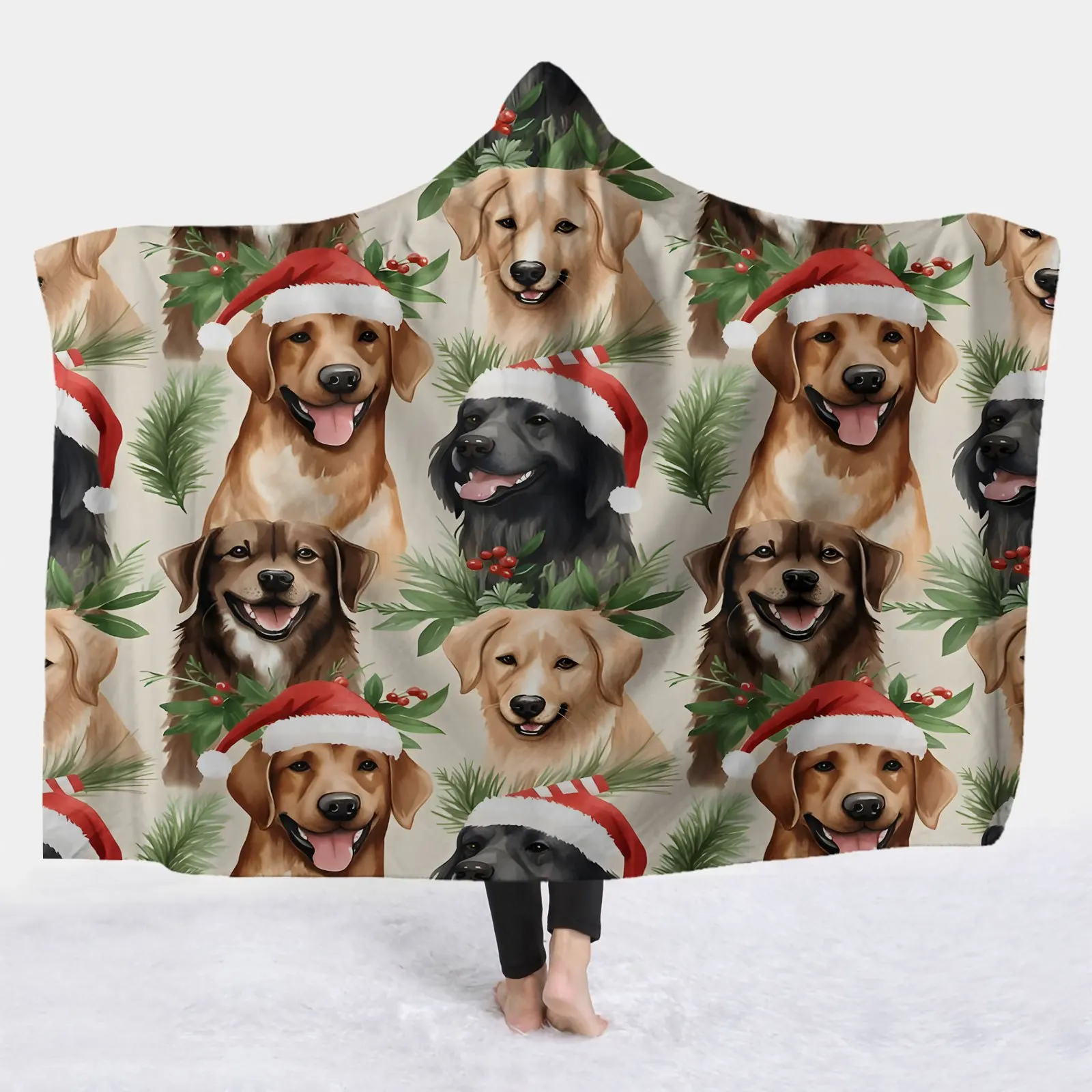 1pc Christmas Dog Joyful Hooded Blanket Soft And Warm Throw Blanket, Suitable for Sofa Cover, Home Leisure Blanket