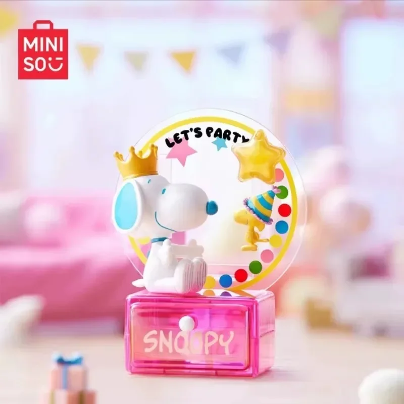 MINISO Snoopy Party Time Series Blind Box Figure Doll, Anime Cool Trendy Ornaments para niños y niñas, vacaciones, regalos de cumpleaños