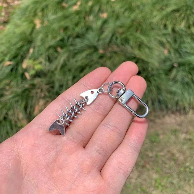  Metal Fishbone Keychain Ornament Keyring Pendant for Purse Bag Backpack