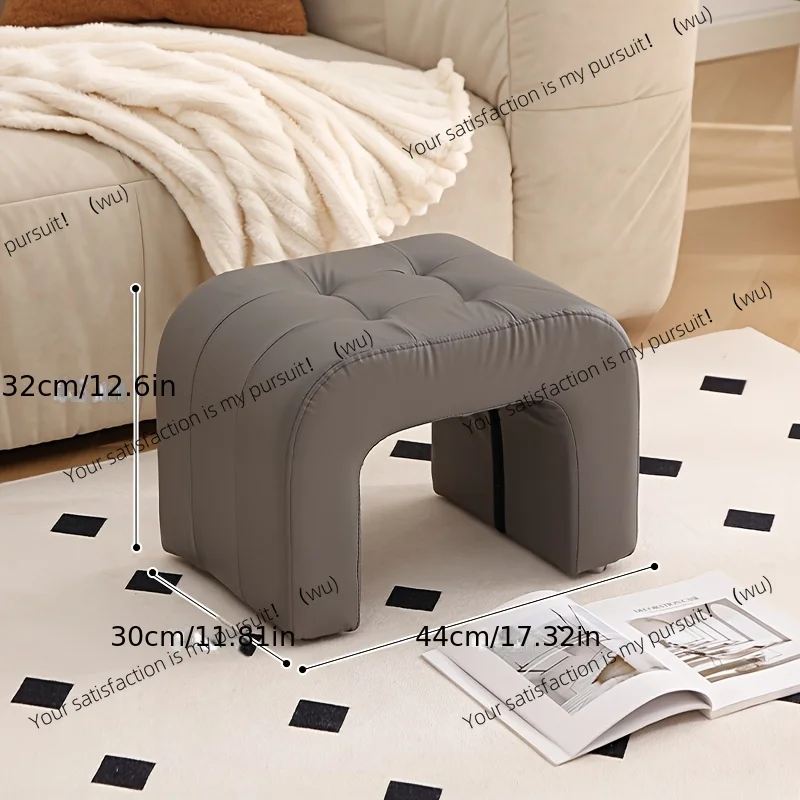 

Solid Wood Upholstered Stool, Multifunctional Soft Faux Leather Low Stool for Living Room, Compact Shoe Changing Bench