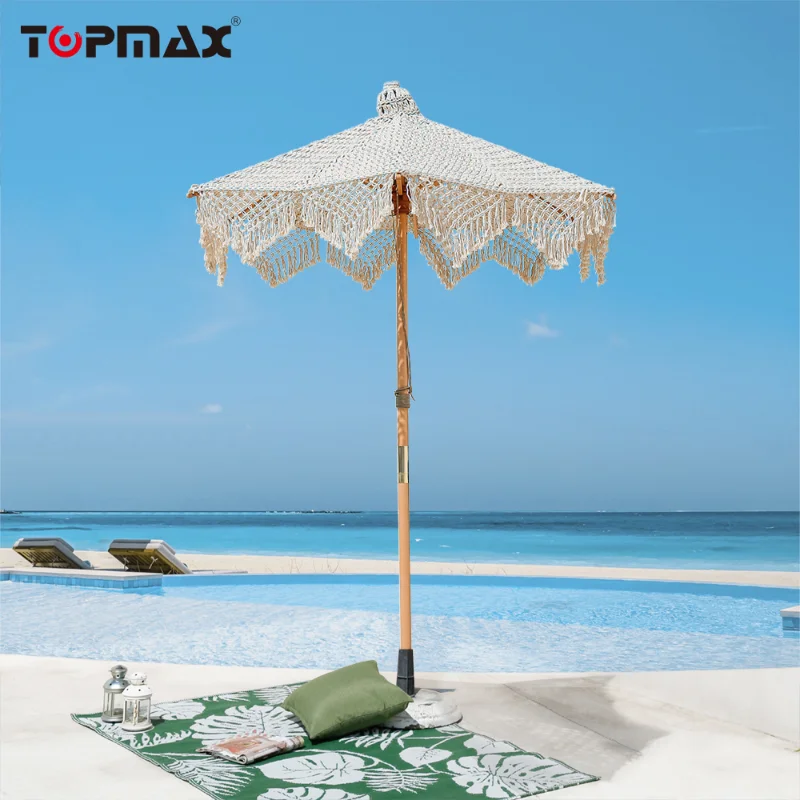 

Outdoor furniture wooden cotton rope woven folding garden umbrella