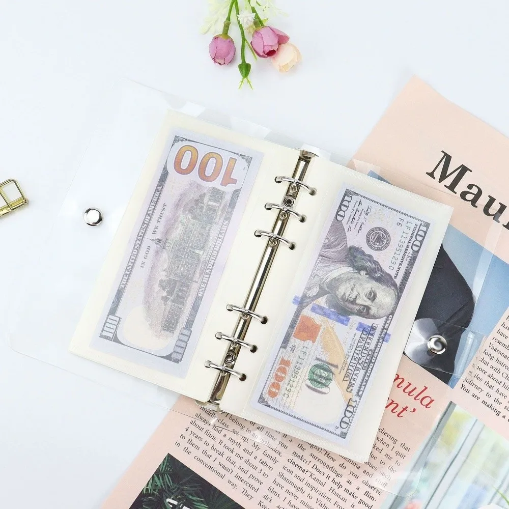 5pcs PP 6 Hole Budget Binder Pockets Transparent A6/A7 Loose Leaf Refill Sleeves Waterproof Loose Leaf Pouches