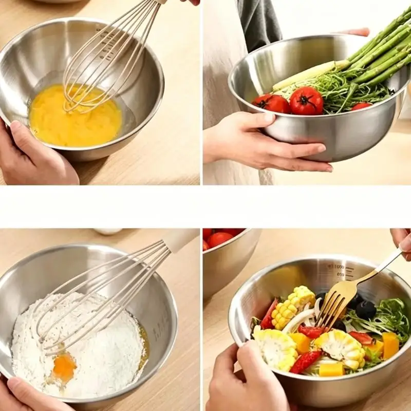

3 Piece Stainless Steel Mixing Bowls With Measurement Marks For Baking Cooking And Preparation Kitchen Essential 37JD