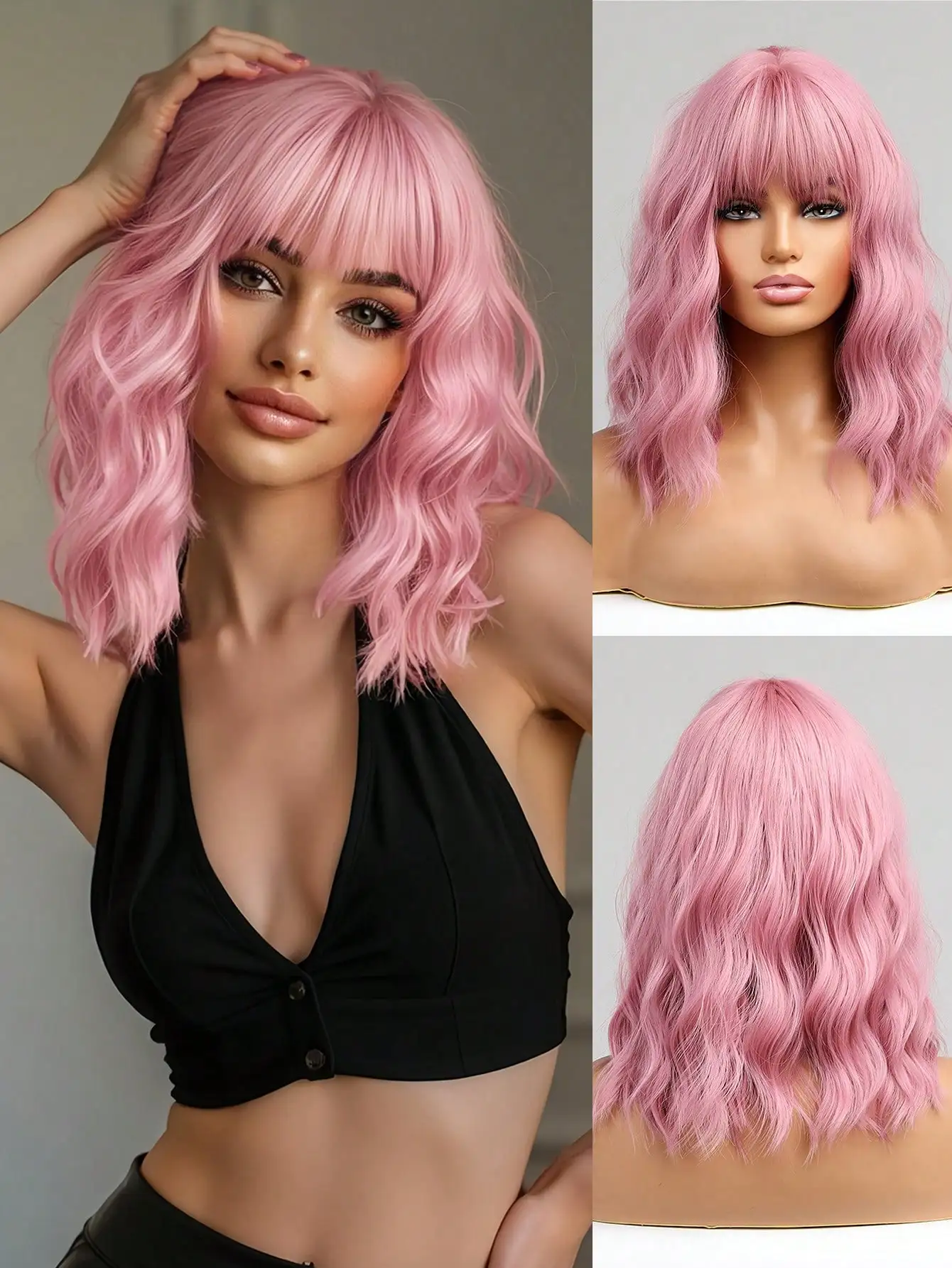 14 Inch Multi-Color Short Curly Bangs Synthetic Wig, Natural & Fashionable, Suitable For Women's Daily, Party, Christmas And Other Occasions
