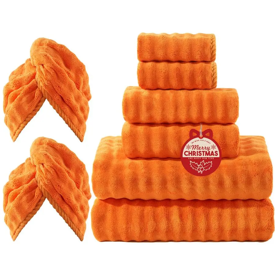 

Наборы безворсовых полотенец, 8 шт., оранжевый, 500 г/м2, супермягкий, впитывающий усилитель, быстросохнущая микрофибра, 3D пузырьковый набор для ежедневного использования в ванной комнате с