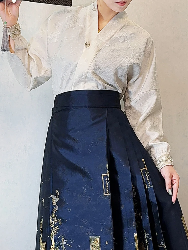 

Qingyuan Hanfu, повседневная универсальная юбка с хвостом, топ с улучшенным воротником, офисная одежда в виде самолета, подходит для весны и лета