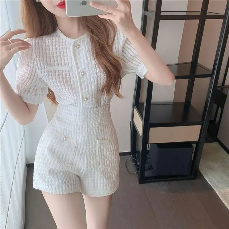 Sommer Damen Französisches Vintage HK Chic Puffärmel-Shirt Trendiges Oberteil für Freizeit und Büro im Heißwetter