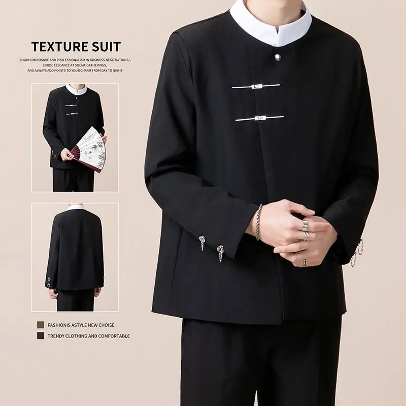 

New Chinese Sle Men's Casual Match All Color Blo Stand Collar Small Western Suit High Sense Cool Zhongan Coat Jaet