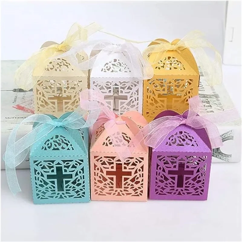 50Pcs Crossing Candy Dragee Boxes Angel Gift Box for Baby Shower Baptism Birthday First Communion Christening Wedding Decor