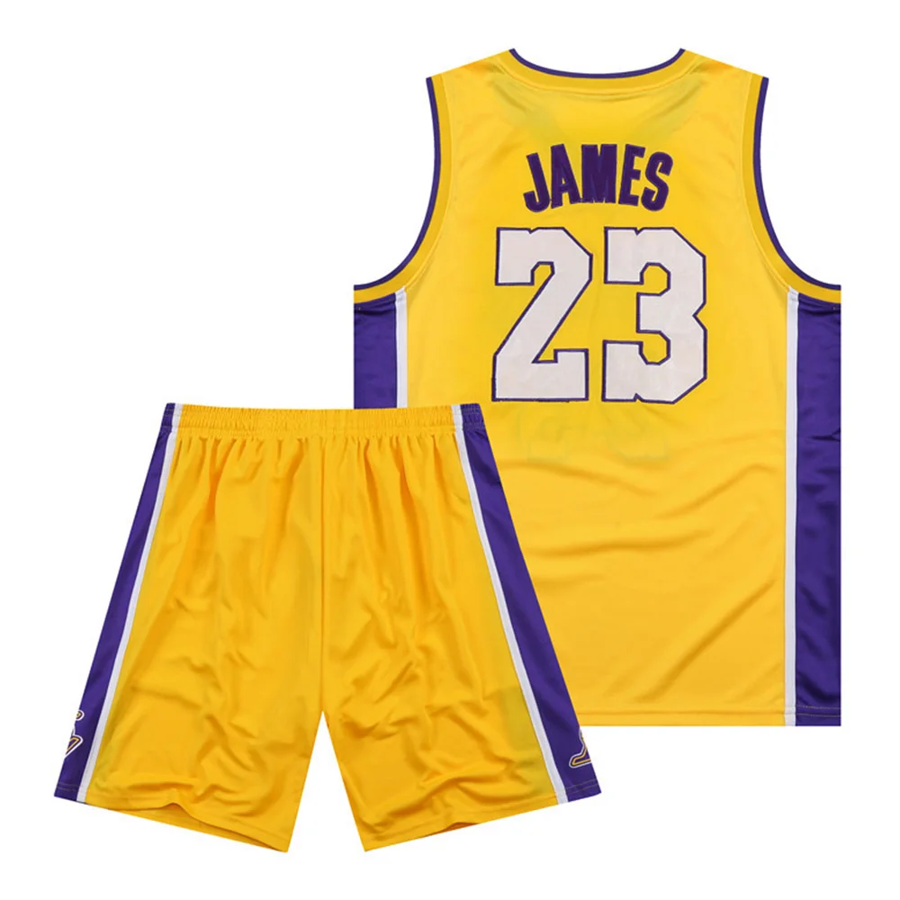 Lakers LeBron James V-neck No. 23 Jersey Quick Drying Breathable Sports Suit Children's Adult Short Sleeved+Shorts 2-piece Set