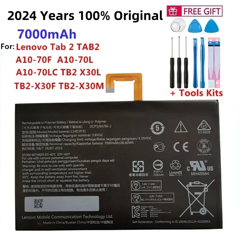 

Original New 3.8V 7000mAh 26.6Wh Original L14D2P31 Battery For Lenovo Tab 2 A7600-F A10-70F Tab2 A10-70 A10-70L Battery