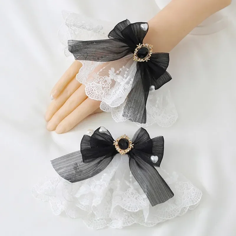1Pair Hand Sleeve Sweet Lolita Hand Wrist Cuffs Multicolor Japanese Bowknot Lace Trim Practic Dance Wear Clothing Accessories