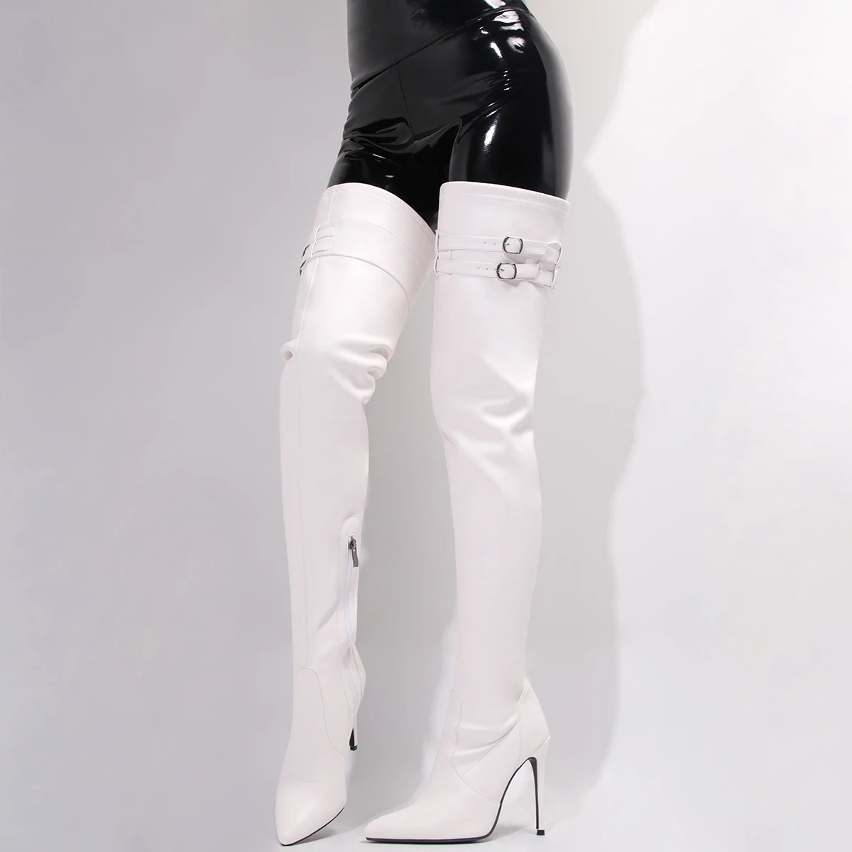 2024 Winter Stiletto High Heels Sexy White Stretch Over The Knee Boots Big Size 47 Pointed Toe Elastic Boots Lady Shoes