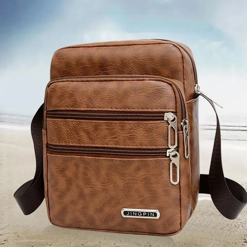 PU Leder männer Umhängetasche Retro Multi-Schicht Große-kapazität männer Umhängetasche Schulter Tasche Mann Handtasche reise Rucksack – Detail 2