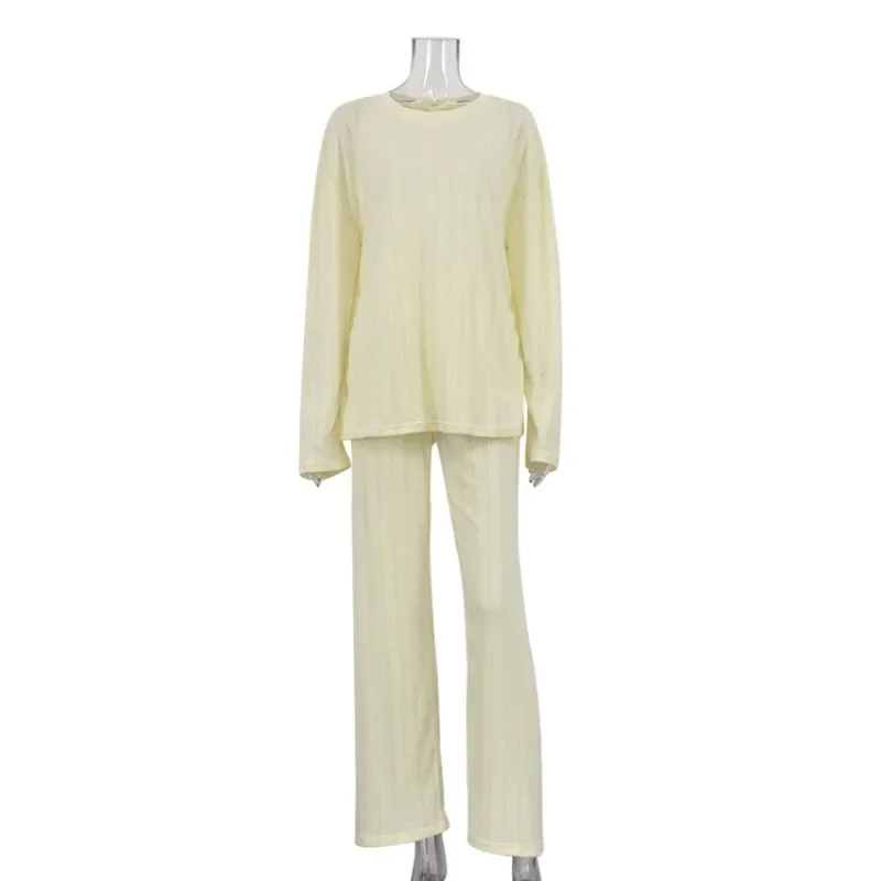 Elegant Comfortable Long Sleeve Shirt Wide Leg Pants Set Homewear Loungewear Nightwear 2025 Women Loose Two Piece Pajamas Set