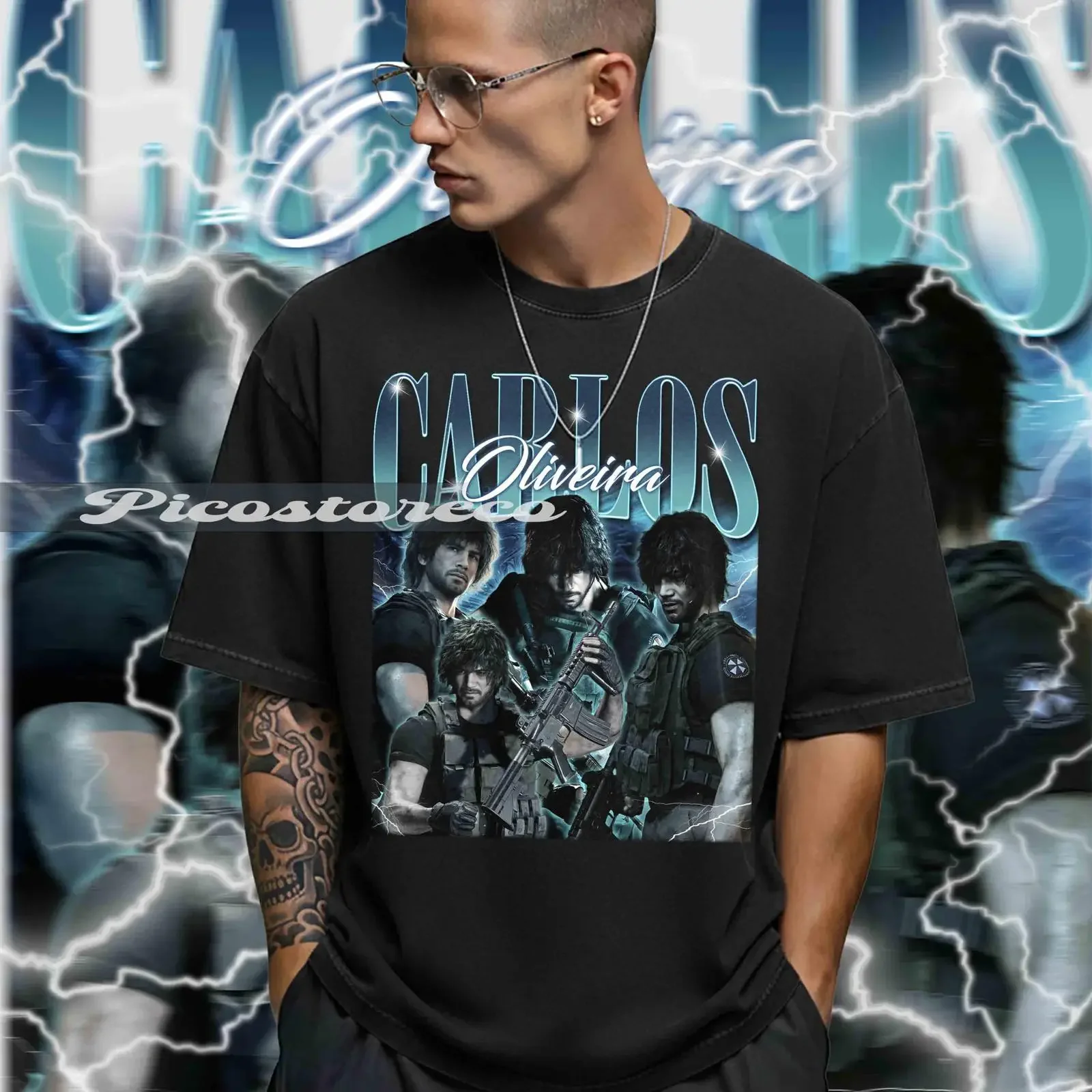 Limited Vintage Carlos Oliveira T Shirt Retro Survival Horror Gaming Casual for Game Fans vintage Washed Stylish fashion