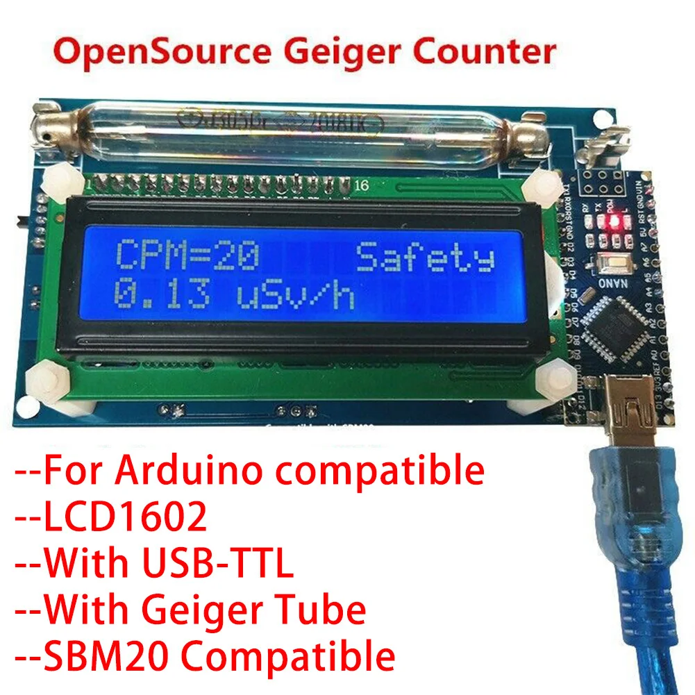 

1pcs Open Source Geiger Counter Meter Kit For Miller Tube Detector Radiation LCD GC-1602-With LCD And For