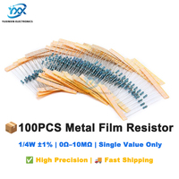100PCS 1/4W 1% Metal Film Resistors Color Code Type 0Ωto10MΩ Resistencias for Arduino DIY Electronic Repair Circuits Component
