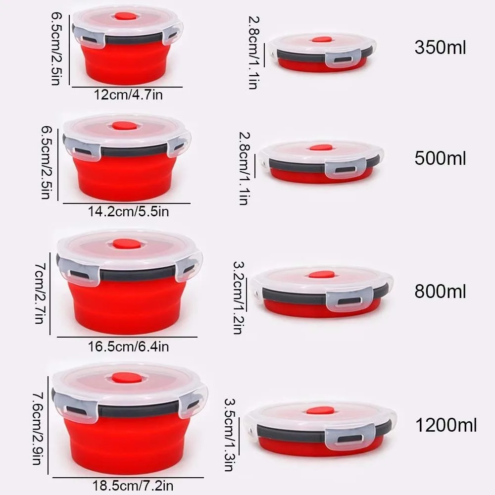 Round Silicone Folding Lunch Box Microwave Folding Bowl Portable Folding Food Container Box Salad Bowl With Lid