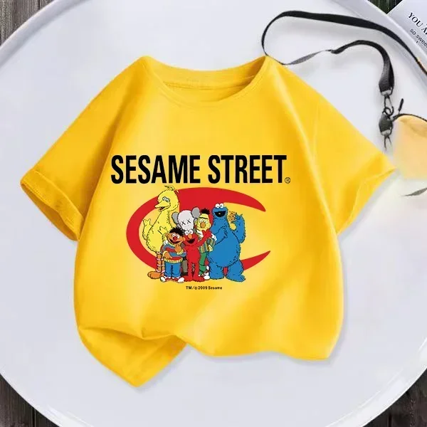 High quality Kids Summer Short sleeved Girls and Boys T-shirts Hipster Sesame Street Cartoon Printed Kids T-shirts Fun casual ba