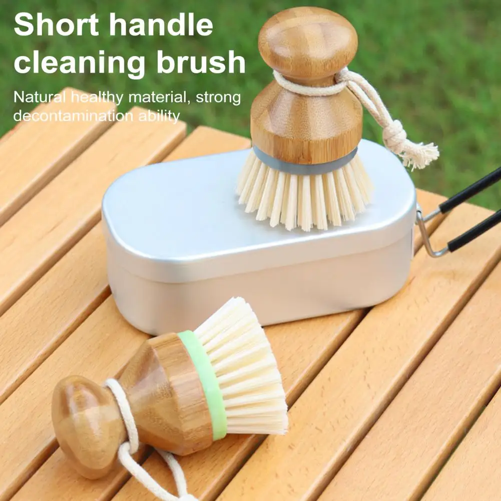 Bamboo Dish Brush Round Palm Brush Non-Scratch Nylon Bristles Cleaning Brush for Non-Stick Cookware Kitchen Sink Pot Scrubber