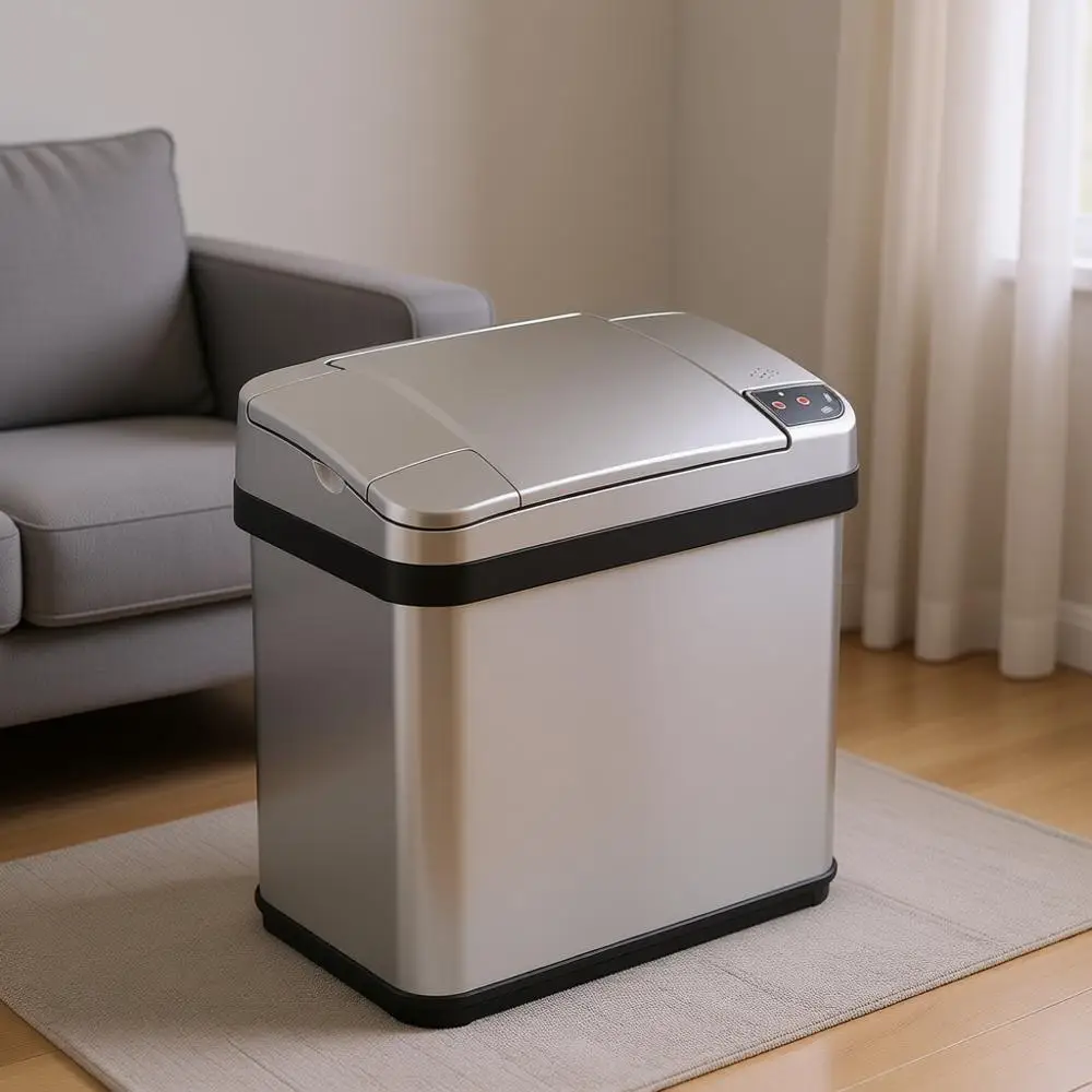 

2.5 Gallon Bathroom Trash Can with Odor Control, 10 L Automatic Motion Sensor Bin, Slim Stainless Steel Wastebasket for Narrow S