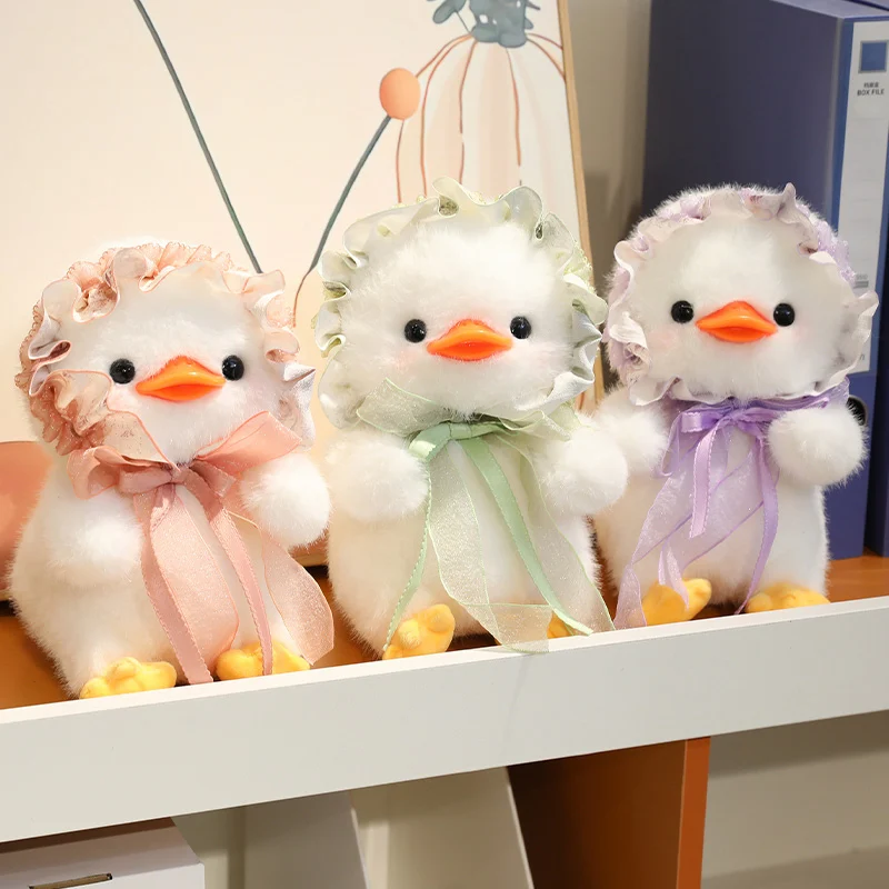 

Sweet Lolita Duck Plush Toys Soft Stuffed Cartoon Lace Headscarf Duck Doll Elegant Cute Desktop Pets Kids Companion Girls Gift