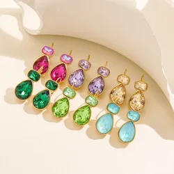 fashion niche high-grade earrings zircon, oval stainless earring steel color temperament buckle, women's design